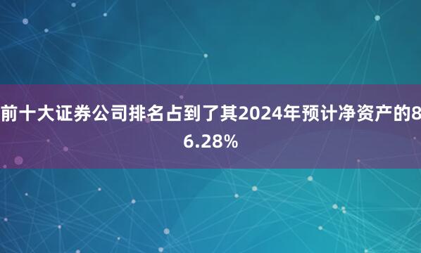 前十大证券公司排名占到了其2024年预计净资产的86.28%